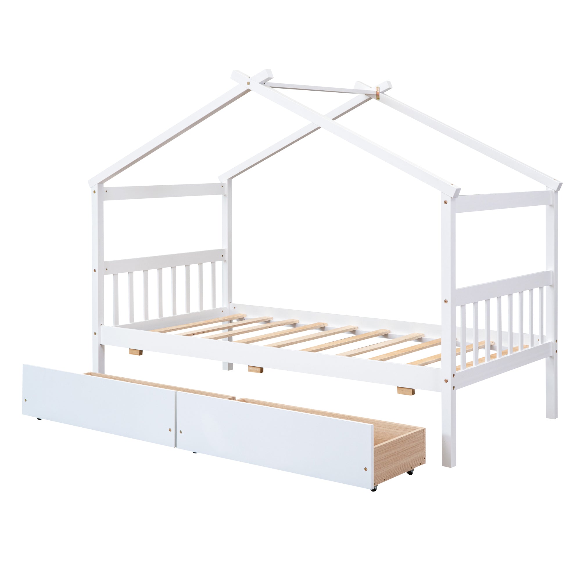 Twin Size Wooden House Bed with Drawers, White - Atlantic Fine Furniture Melbourne FL