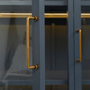 Modern Style Tall Steel Display Cabinet With Double Glass Doors, LED Lights