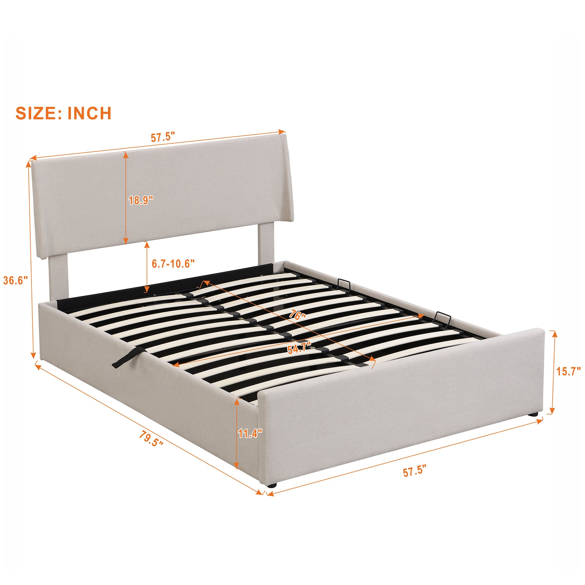 Full Size Sleigh Bed with Side-Tilt Hydraulic Storage System, Linen Upholstery, Beige - Atlantic Fine Furniture Melbourne FL