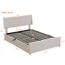 Full Size Sleigh Bed with Side-Tilt Hydraulic Storage System, Linen Upholstery, Beige