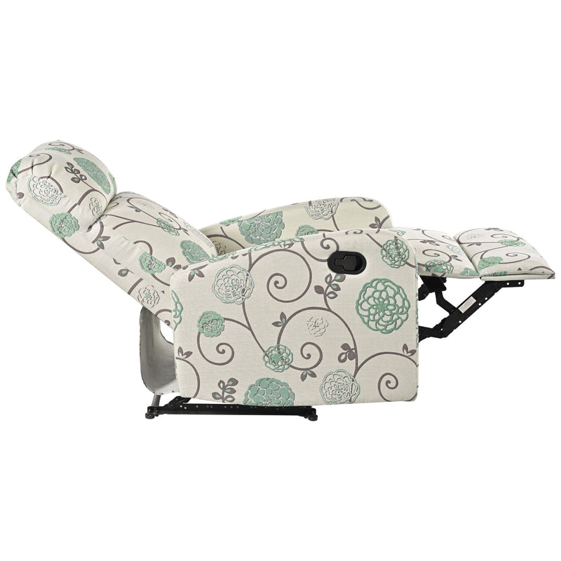 Modern Manual Recliner, Home Theater Chair With Adjustable Backrest For Living Room - Beige / Blue