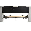 Upholstered Platform Bed Frame With LED Lighting, Bluetooth Connection To Play Music Control, Backrest Vibration Massage, Curve Design, Wood Slat Support, Exhibited Speakers