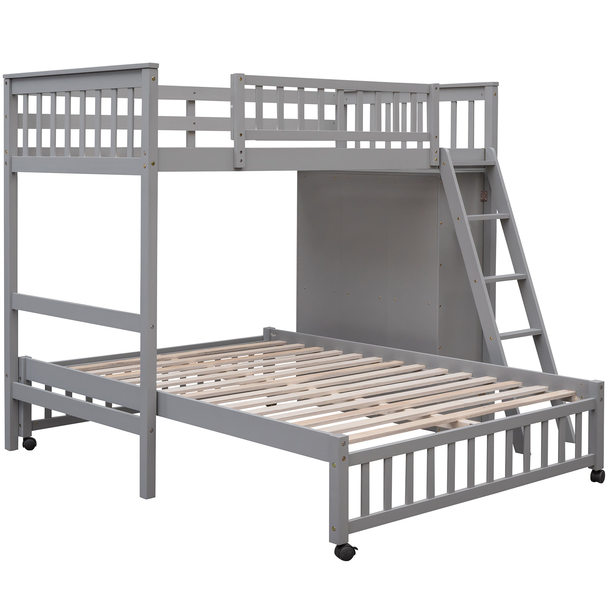 Wooden Twin Over Full Bunk Bed With Six Drawers And Flexible Shelves,Bottom Bed With Wheels,Gray(OLD SKU:LP000531AAE) - Atlantic Fine Furniture Melbourne FL
