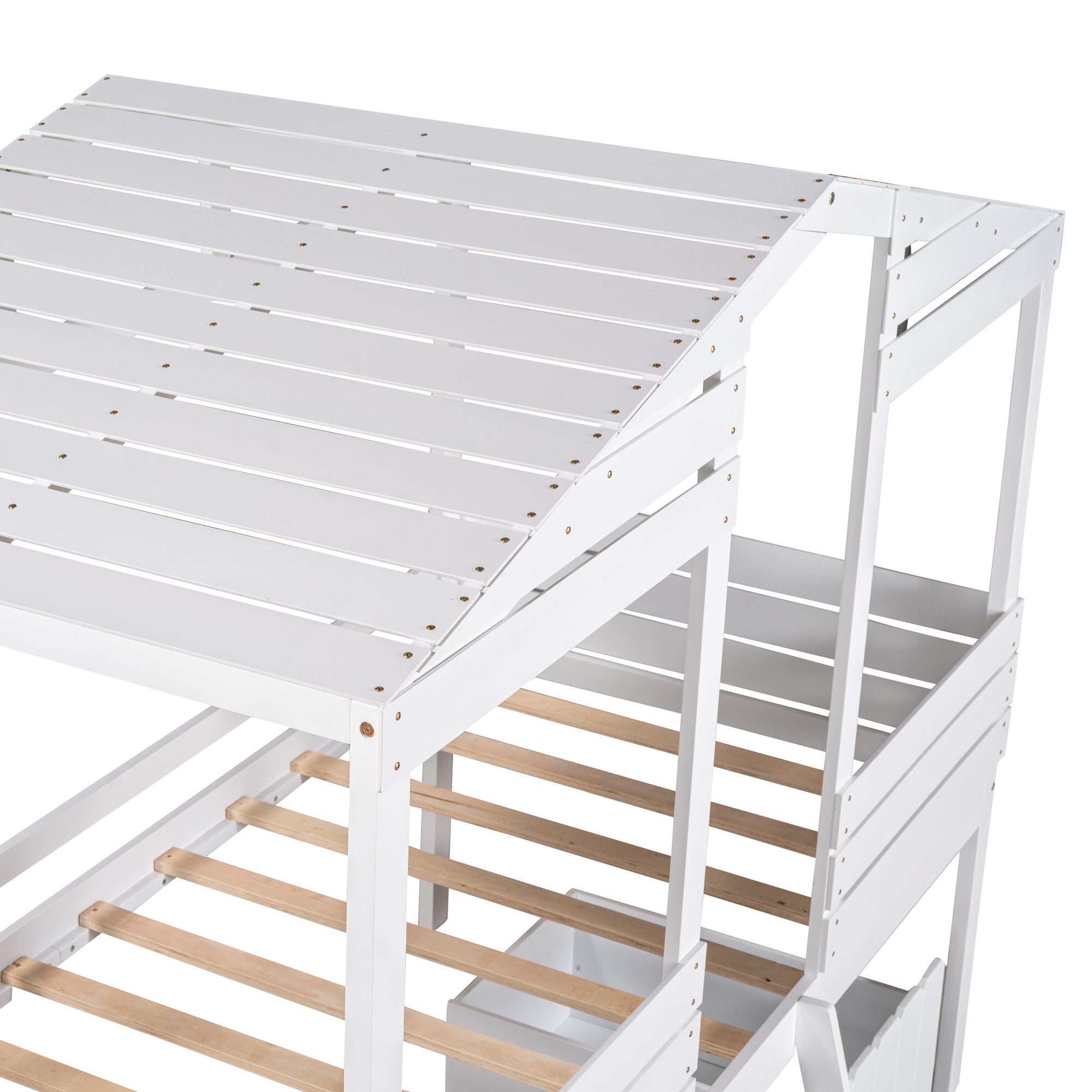 Twin Size Low Loft Wood House Bed with Two Drawers, White - Atlantic Fine Furniture Melbourne FL