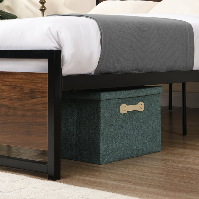 Industrial Platform Queen Bed Frame/Mattress Foundation with Rustic Headboard and Footboard, Strong Steel Slat Support, No Box Spring Needed, Noise Free, Easy Assembly