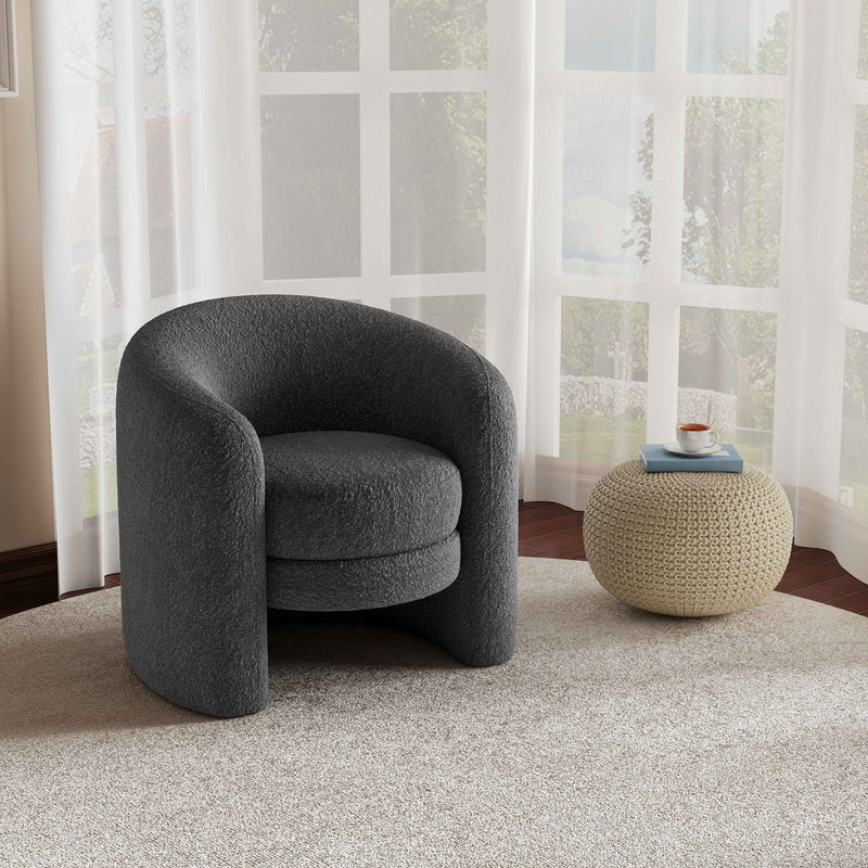 Affinity Modern Curved Back Upholstered Accent Chair With Soft Cozy Boucle Fabric - Dark Gray