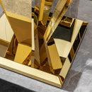 79.53 In. Elegant Marble Pattern Dining Table For 6 Or 8 Seats Polished Stainless Steel Base - Gold