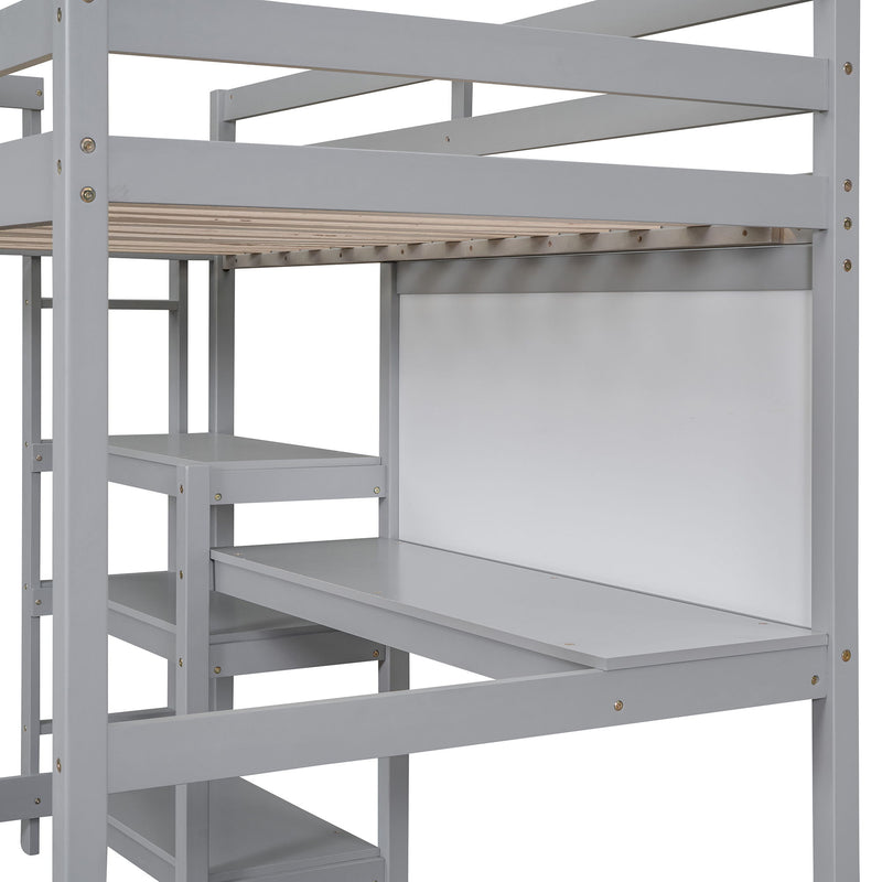 Loft Bed With Shelves, Desk And Writing Board