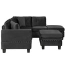 Modern Sectional Sofa With Storage Ottoman, L - Shape Couch With 2 Pillows And Cup Holders