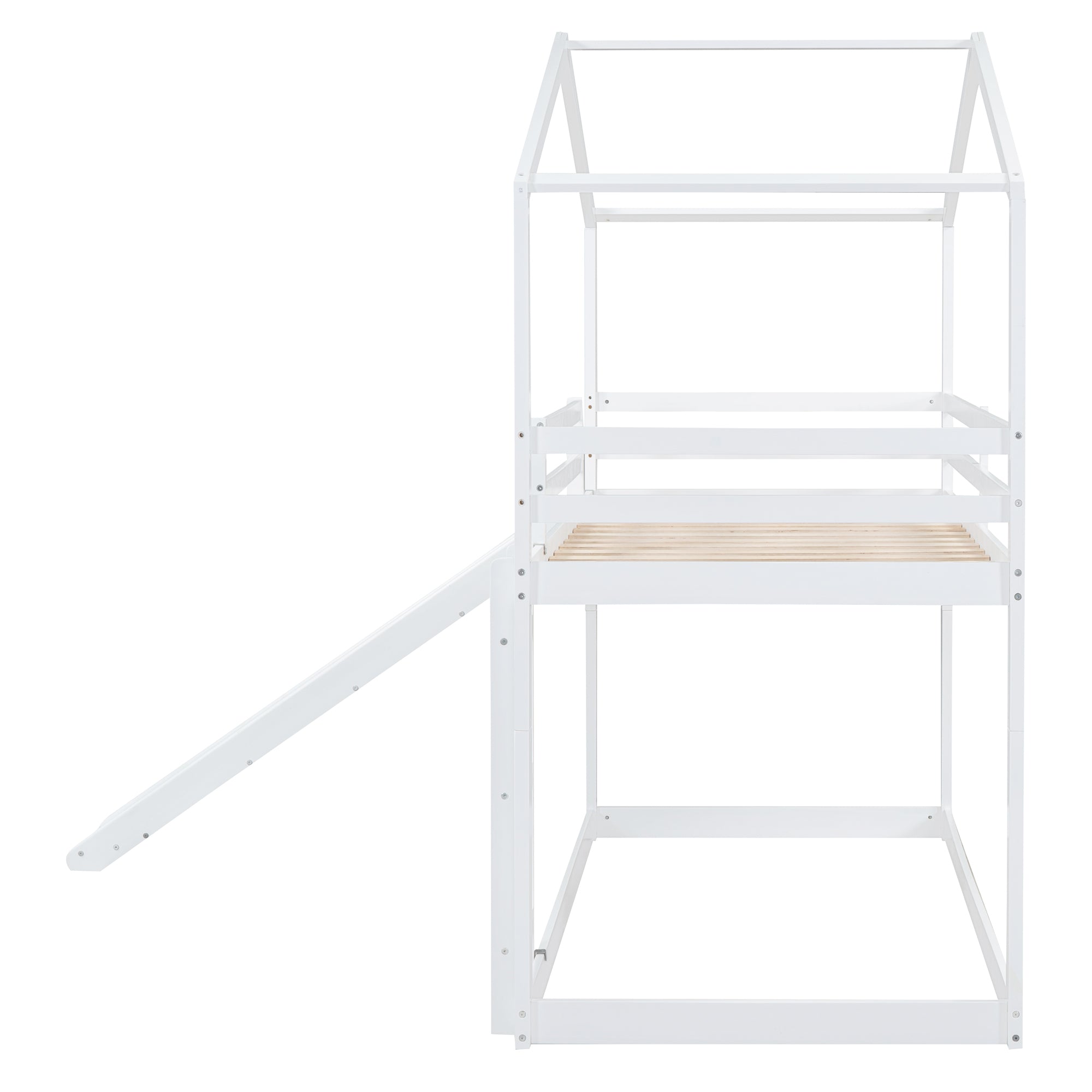 Twin Over Twin Bunk Bed with Roof, Slide and Ladder, White - Atlantic Fine Furniture Melbourne FL