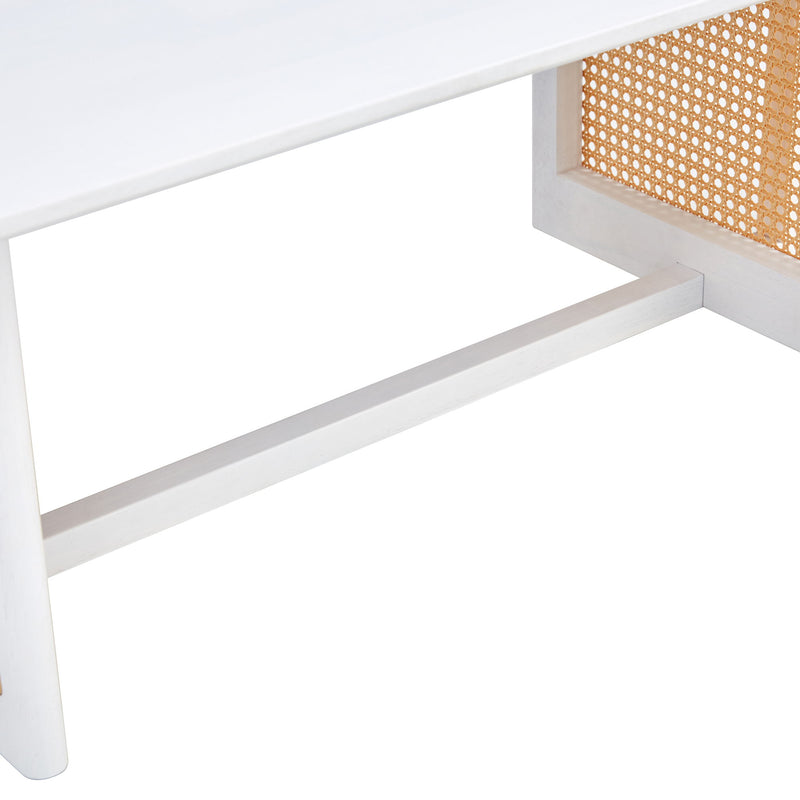 Chinese Style White Solid Wood And Imitation Rattan Coffee Table