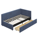 L-Shape Corner Bed, Corduroy Upholstered Daybed With 2 Storage Drawers And Vertical Striped Design