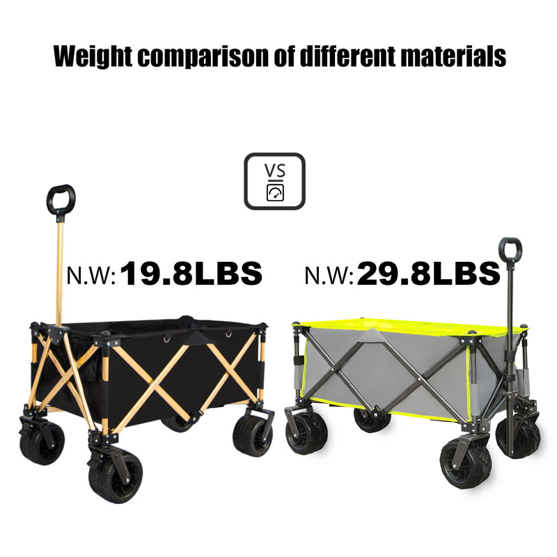 Aluminum Alloy Folding Wagon, Heavy Duty Utility Beach Wagon Cart For Sand With Big Wheels, Adjustable Handle & Drink Holders For Shopping, Camping, Garden And Outdoor