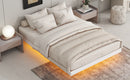 Full Size Floating Bed with LED Lights Underneath,Modern Full Size Low Profile Platform Bed with LED Lights,White