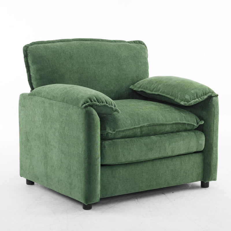 Oversized Reading Armchair With Thick Cushions, High Back Support