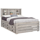 Farmhouse Style Full Size Bookcase Captain Bed with Three Drawers and Trundle, Rustic White