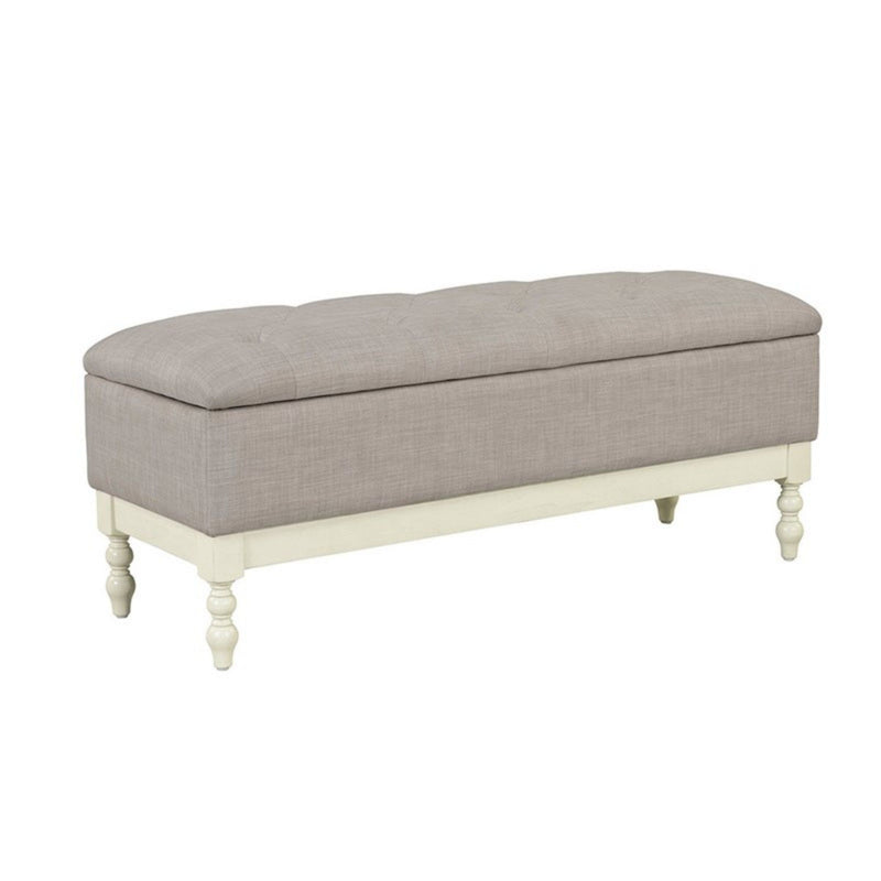 Tufted Storage Bench With Soft Close Lid - Light Gray / Cream