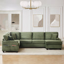 Upholstered U-Shaped Sectional Sofa With Movable Ottoman And Side Storage Pockets