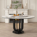 Round Dining Table With Carbon Steel Base And Lazy Susan Industrial Style - Black / White