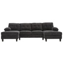 U-Shaped Sectional Sofa 103.5" Black Chenille Fabric Couch With Dual Chaise Lounges, Storage Pockets, Armrest Pillows