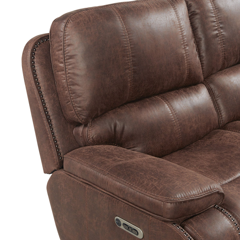 Atlantis - Power Motion Loveseat With Power Motion Head Recliner & Console - Heritage Brown