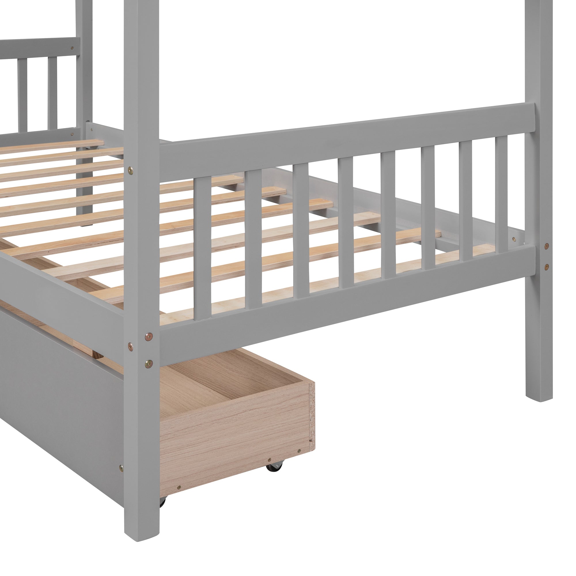Twin Size Wooden House Bed with Drawers, Gray - Atlantic Fine Furniture Melbourne FL