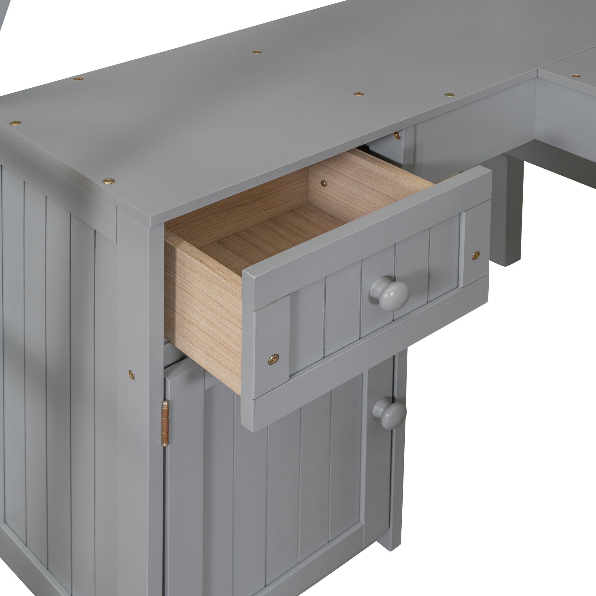 Twin size Loft Bed with Drawers, Cabinet, Shelves and Desk, Wooden Loft Bed with Desk - Gray(OLD SKU :LT000505AAE) - Atlantic Fine Furniture Melbourne FL