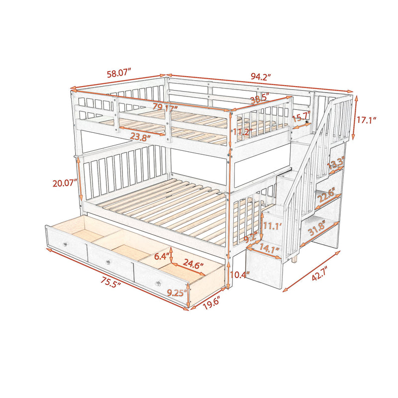 Stairway Bunk Bed With Storage And Guard Rail For Bedroom