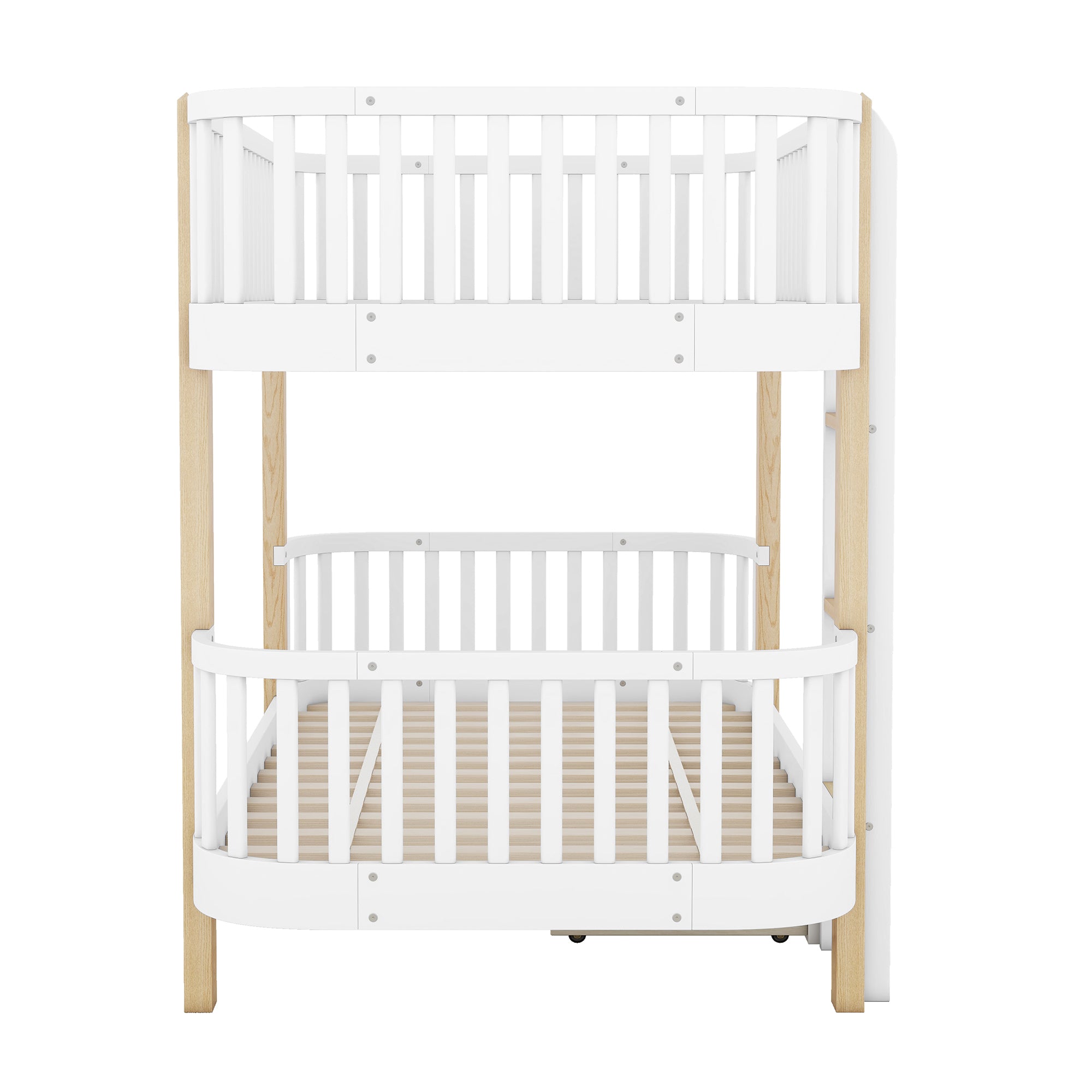 Wood Twin over Twin Bunk Bed with Fence Guardrail and a Big Drawer, White - Atlantic Fine Furniture Melbourne FL