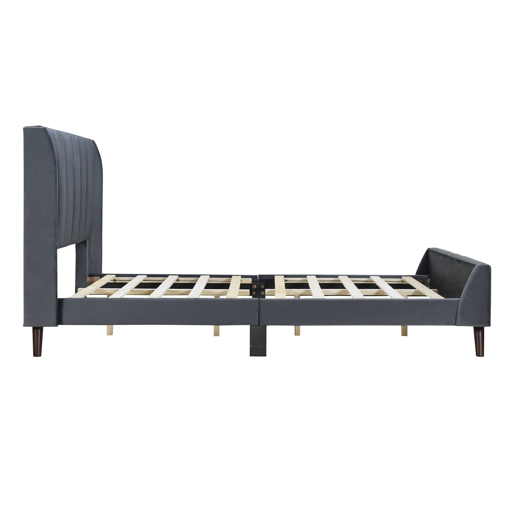 Full Size Upholstered Platform Bed, Velvet, Gray - Atlantic Fine Furniture Melbourne FL