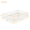 Full Size Bed Floor Bed with Safety Guardrails and Door for Kids, White