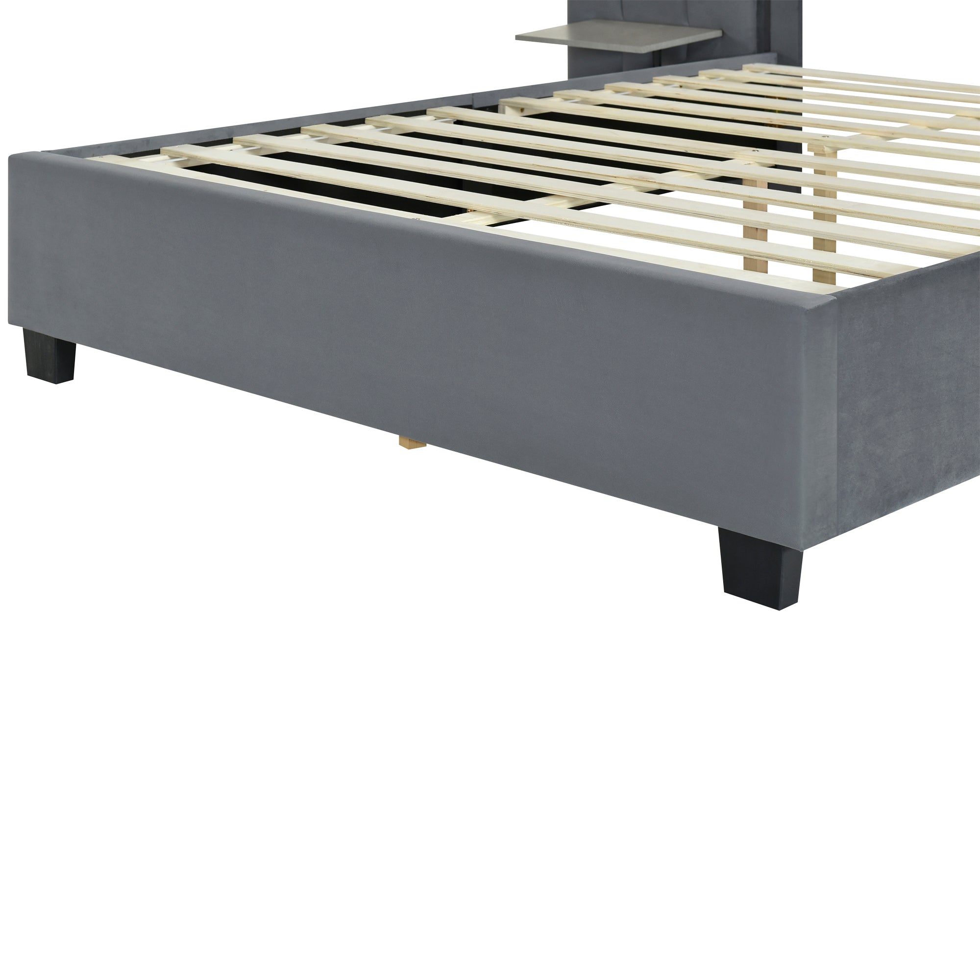 Queen Size Upholstered Platform Bed with Big Headboard, Bedroom Furniture, Velvet, Gray - Atlantic Fine Furniture Melbourne FL