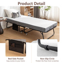 Foldable Metal Frame Bed For Guest With Memory Foam Mattress On Wheels, Saving Space Rollaway Bed