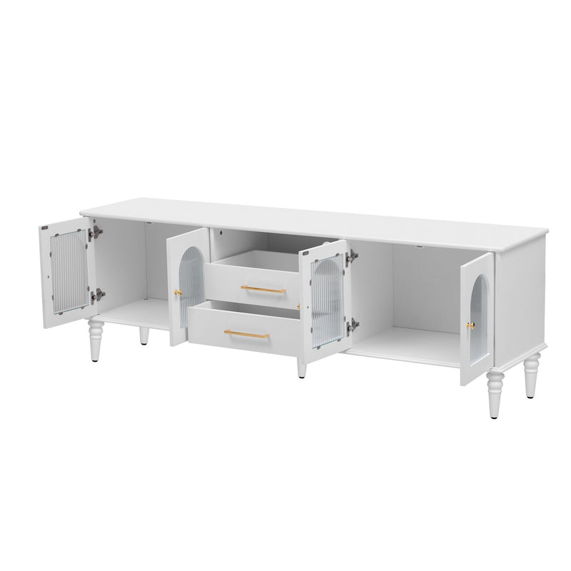 Retro TV Stand With Fluted Glass Doors