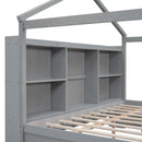 Full Size House Bed with Storage Shelves and 2 Drawers, Brushed Gray