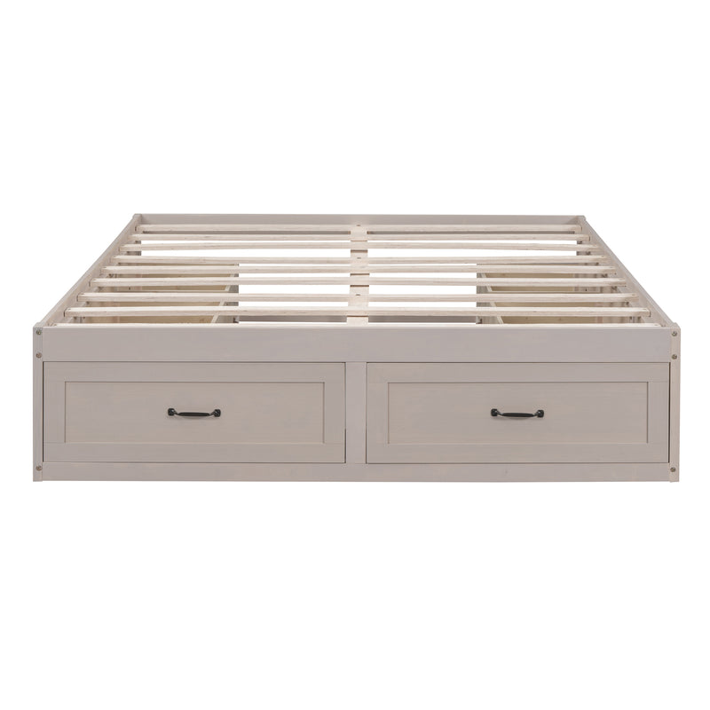 Full Size Platform Bed with 6 Storage Drawers,Antique White
