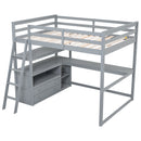 Full Size Loft Bed with Desk and Shelves,Two Built-in Drawers,Gray(Old SKU: GX000416AAE)