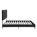 King Size Upholstered Platform Bed Frame With Linen Fabric Headboard, Wood Slat Support - Black
