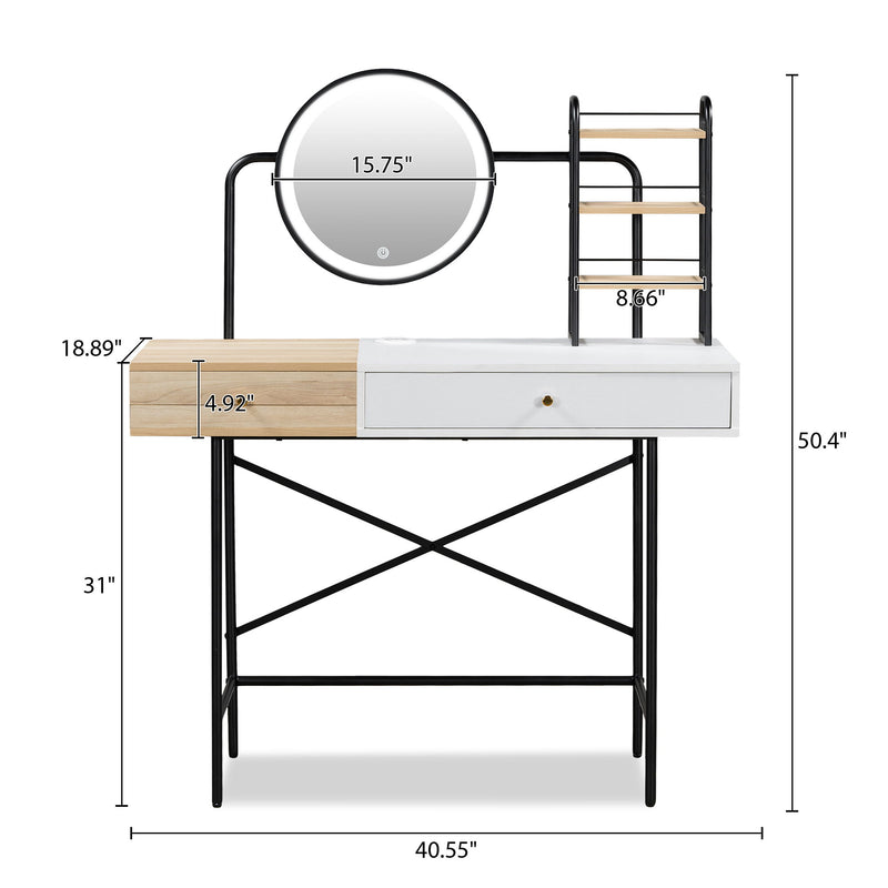 Makeup Vanity Desk With 3-Mode Lighted Mirror & Wireless Charging Station, Vanity Table With Drawer & 3 Open Shelves For Ample Storage Space, Dressing Table For Bedroom