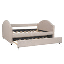 Full size Upholstered Daybed with Twin Size Trundle, Wood Slat Support, Beige(OLD SKU :LP000118AAA)
