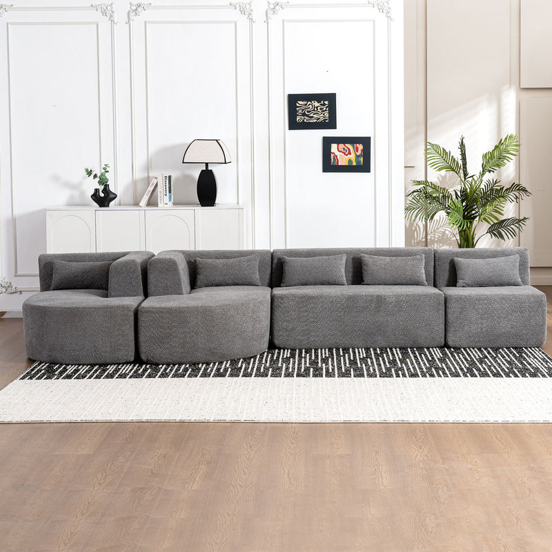 Upholstered Sofa Free Combined Sofa Couch With Two Chaise Lounge And Five Back Pillows For Living Room