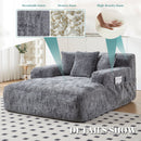 Chenille Interior Lazy Sofa Chaise Longue Armchair With 3 Pillows And Armrests