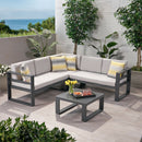 Dursley - Outdoor Aluminum V Shape Sofa Sectional - Beige / Gray