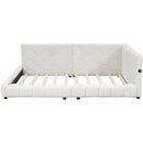 Upholstered Full Size Platform Bed With LED Belt And USB Ports - White