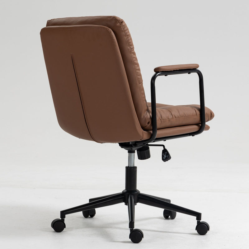 Office Chair, Mid Back Home Office Desk Task Chair With Wheels And Arms Ergonomic PU Leather Computer Rolling Swivel Chair With Padded Armrest