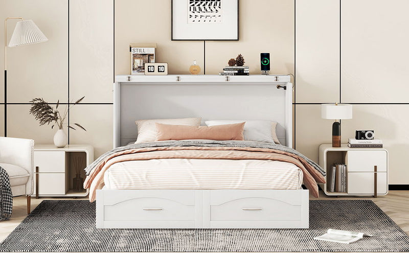 Murphy Bed With Drawer And A Set Of Sockets & USB Ports, Pulley Structure Design