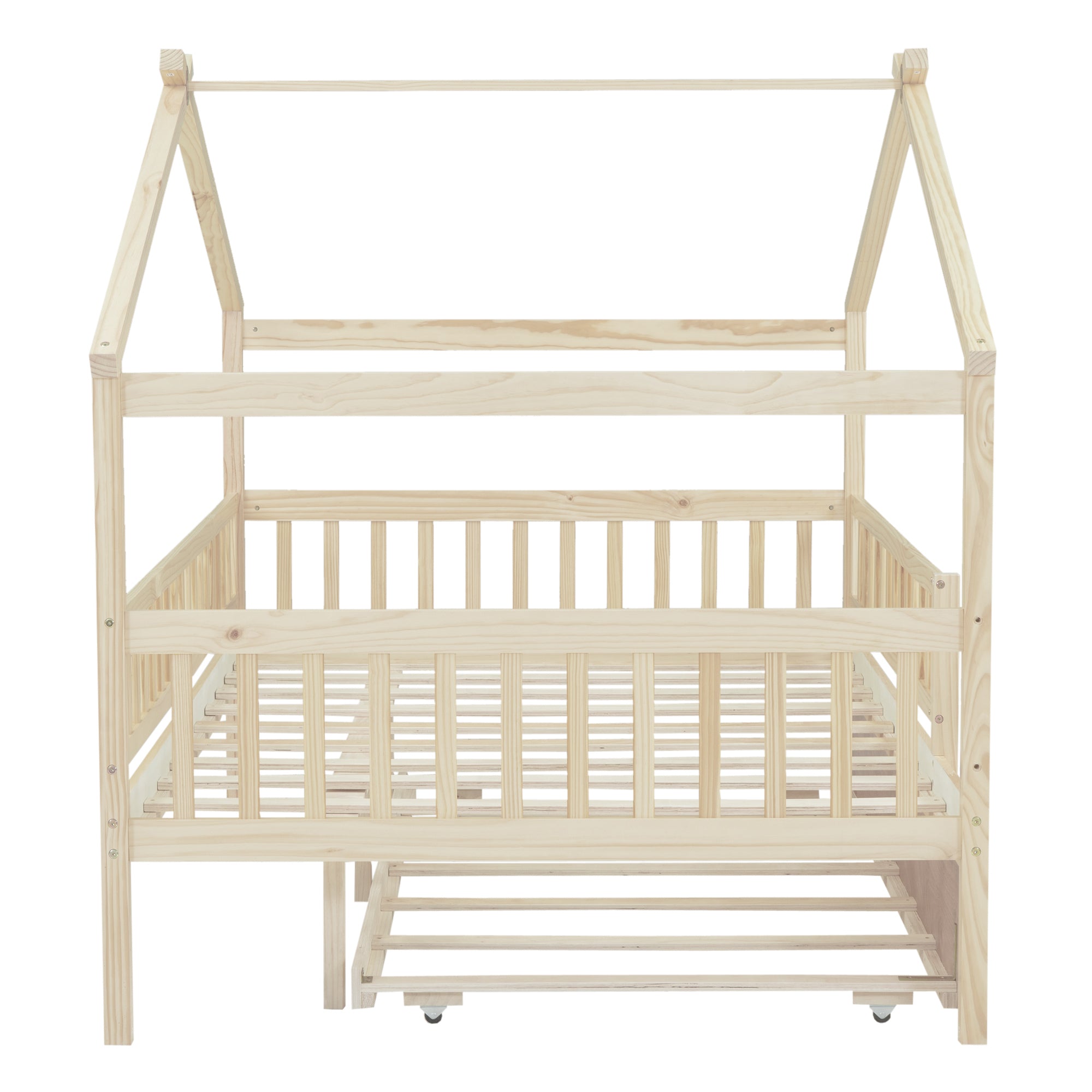 Full Size Wooden House Bed with Twin Size Trundle, Natural - Atlantic Fine Furniture Melbourne FL