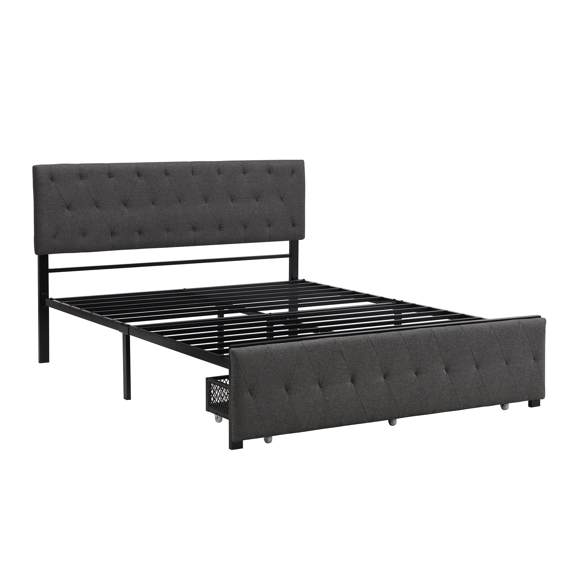 Queen Size Storage Bed Metal Platform Bed with a Big Drawer - Gray - Atlantic Fine Furniture Melbourne FL