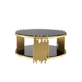Elegant Round Table With Double Layer Tempered Glass Top And Stainless Steel Frame For Living Room