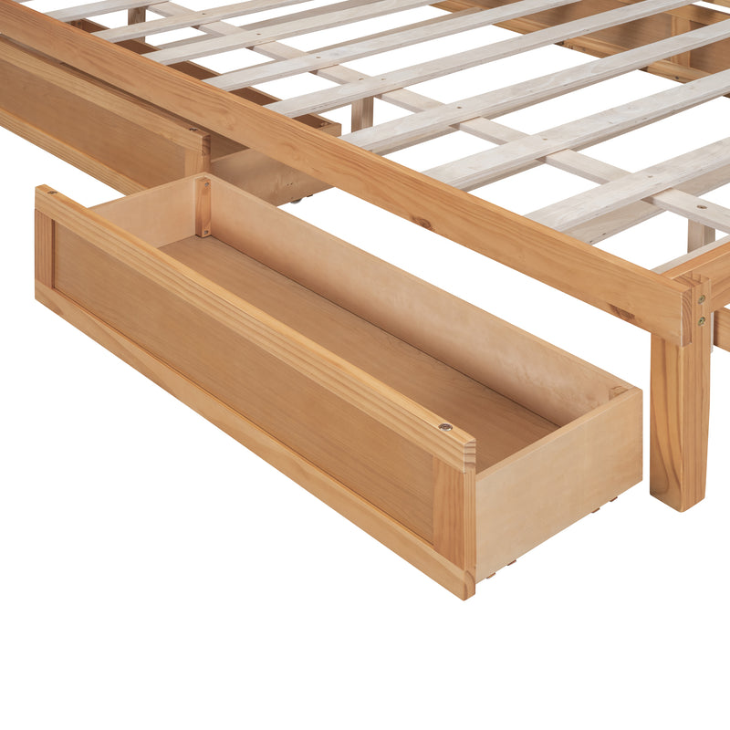 Full Size Elegant Bed Frame with Rattan Headboard and Sockets ,Walnut